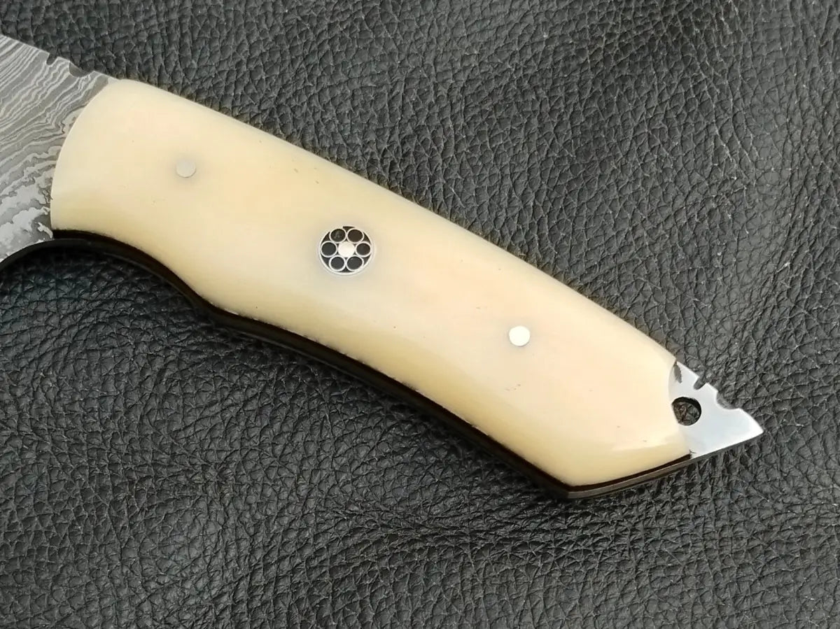 HUNTING KNIFE CAMEL BONE HANDLE WITH DAMASCUS STEEL BLADE SA112-CB - Damascus knife
