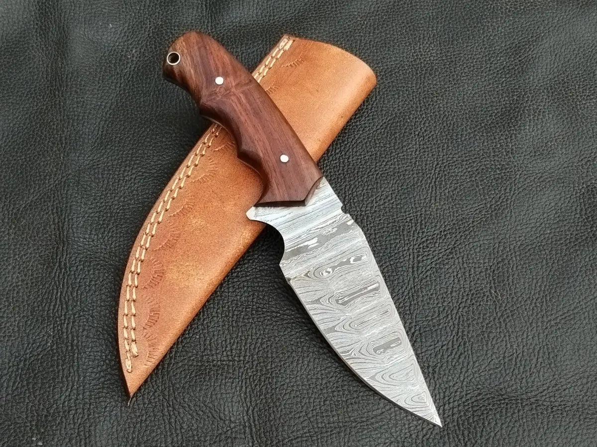 HUNTING KNIFE-ROSEWOOD HANDLE WITH DAMASCUS STEEL BLADE SA113-R - Damascus hunting knife