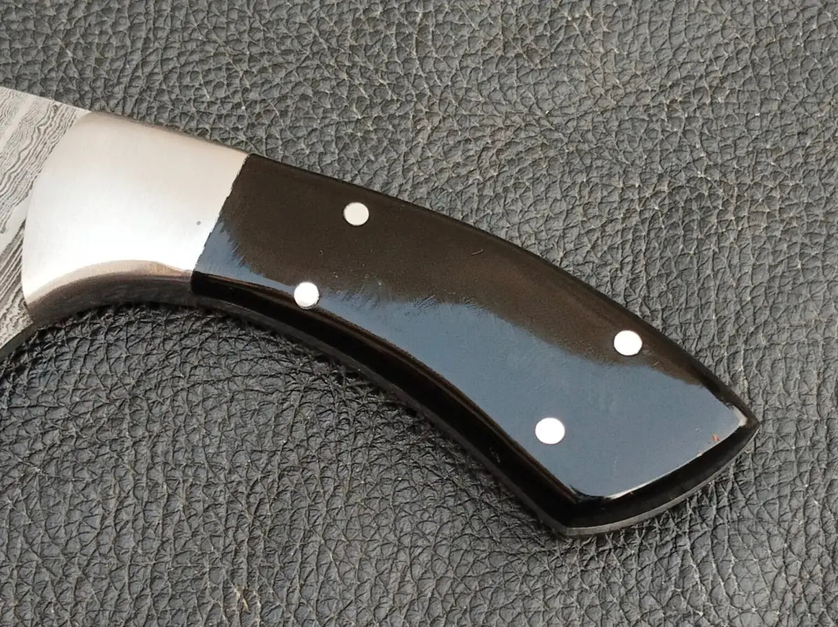 HUNTING MINI KNIFE BLACK HORN HANDLE WITH DAMASCUS STEEL BLADE SA118-B - Damascus hunting knife