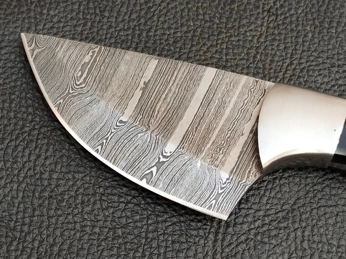 HUNTING MINI KNIFE BLACK HORN HANDLE WITH DAMASCUS STEEL BLADE SA118-B - Damascus hunting knife