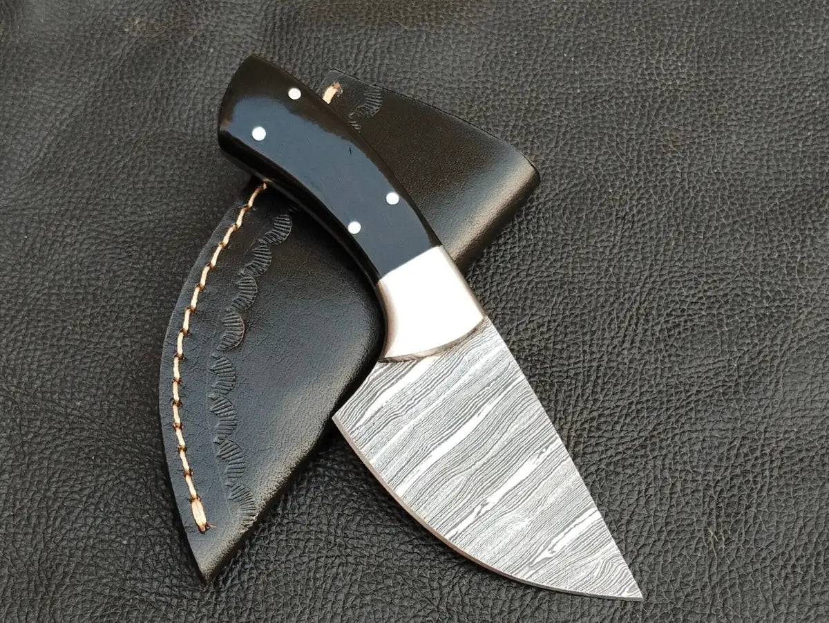 HUNTING MINI KNIFE BLACK HORN HANDLE WITH DAMASCUS STEEL BLADE SA118-B - Damascus hunting knife