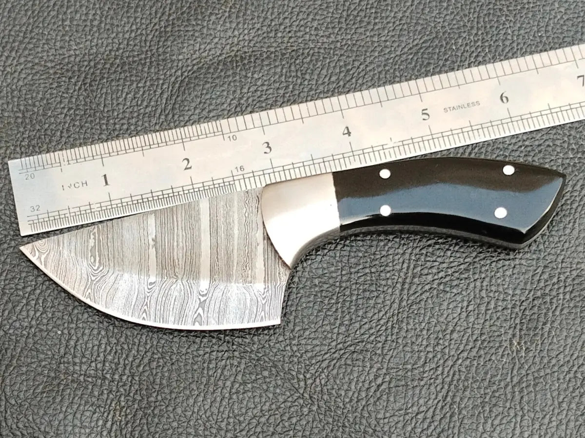 HUNTING MINI KNIFE BLACK HORN HANDLE WITH DAMASCUS STEEL BLADE SA118-B - Damascus hunting knife