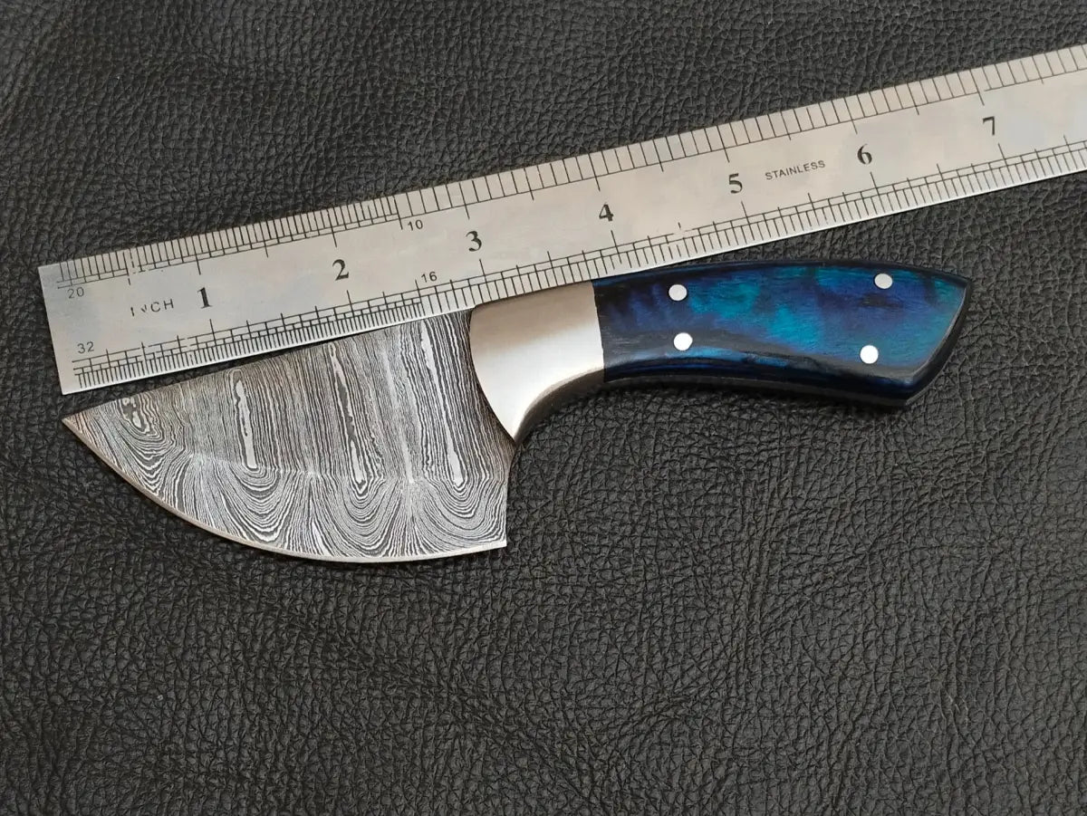 HUNTING MINI KNIFE BLUE & GREY HORN HANDLE WITH DAMASCUS STEEL BLADE SA119-B - Damascus Steel Hunting Knife