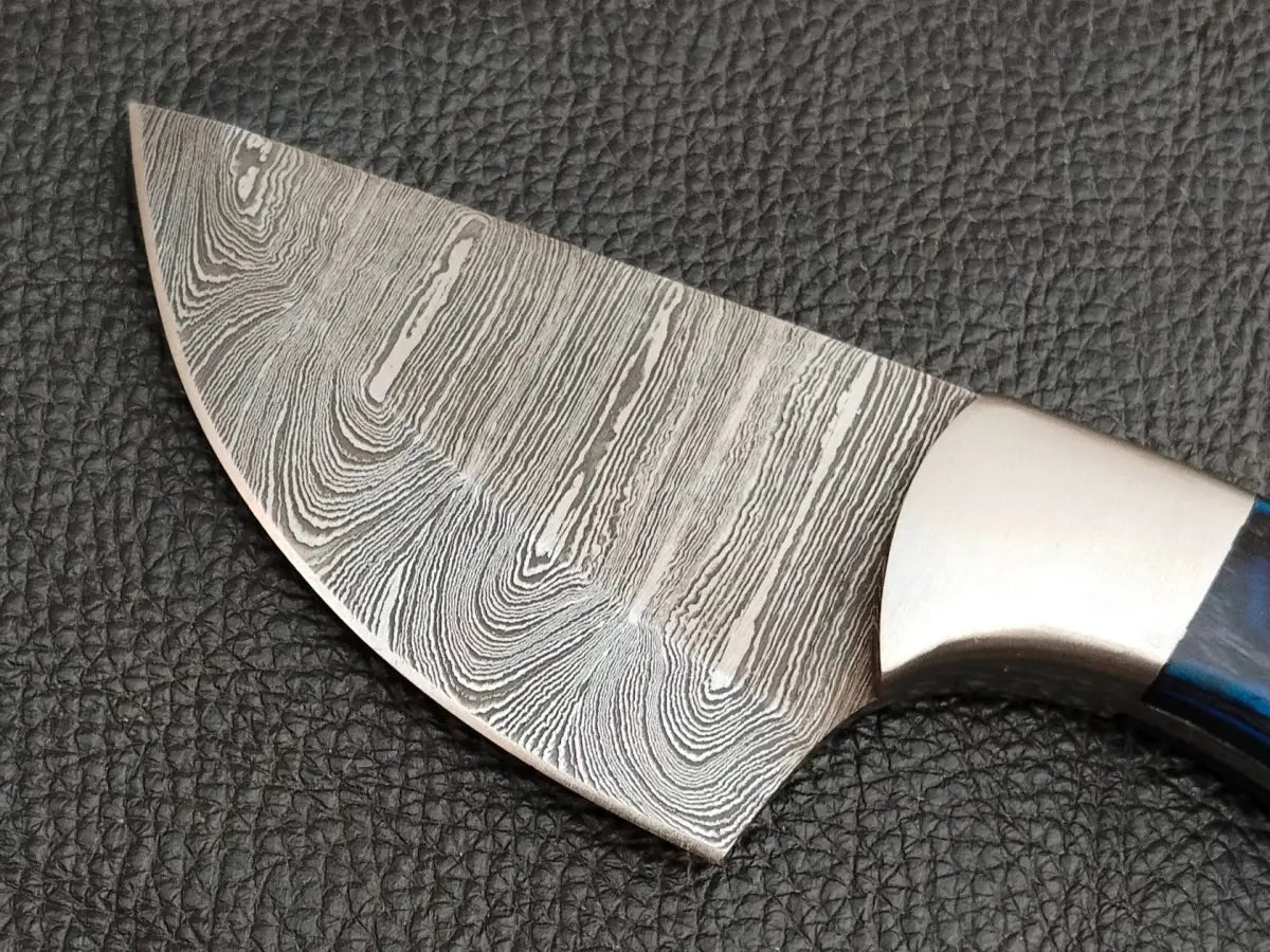 HUNTING MINI KNIFE BLUE & GREY HORN HANDLE WITH DAMASCUS STEEL BLADE SA119-B - Damascus Steel Hunting Knife