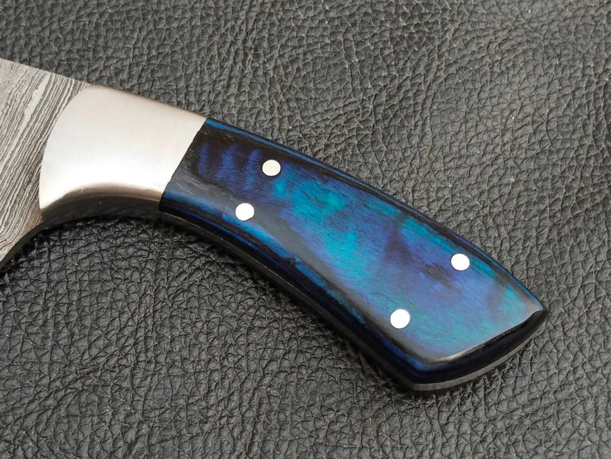 HUNTING MINI KNIFE BLUE & GREY HORN HANDLE WITH DAMASCUS STEEL BLADE SA119-B - Damascus Steel Hunting Knife