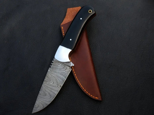 Handmade Damascus Steel Skinning Knife-C25 with Leather Sheath