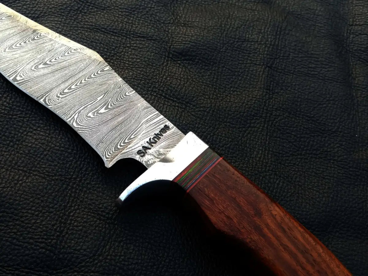 Handmade Damascus Steel Bowie Knife with Wooden Handle - SAB008
