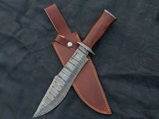 Handmade Damascus Steel Bowie Knife SAB007 with leather sheath for stunning craftsmanship