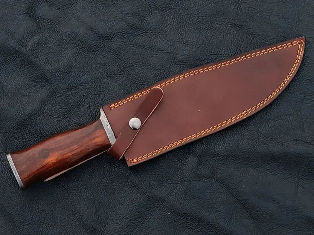 Handmade Damascus Steel Bowie Knife-SAB007 with leather sheath and exquisite blade design