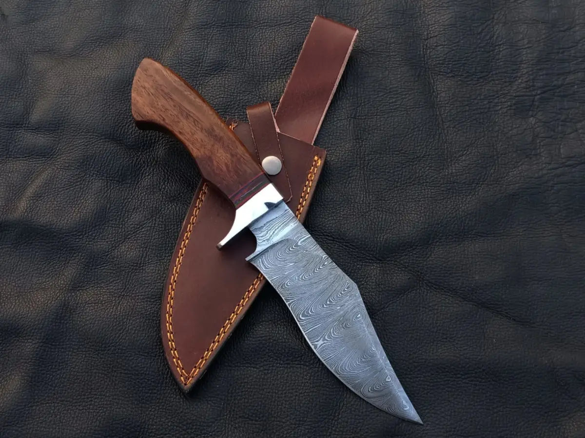 Handmade Damascus Steel Bowie Knife with leather sheath, product SAB008