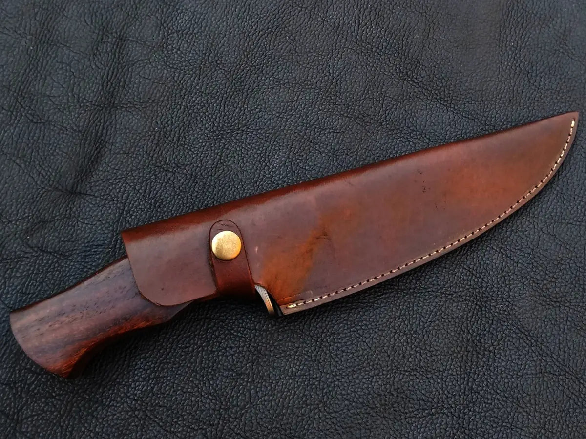 Handmade Damascus Steel Hunting Knife with Leather Sheath - C159