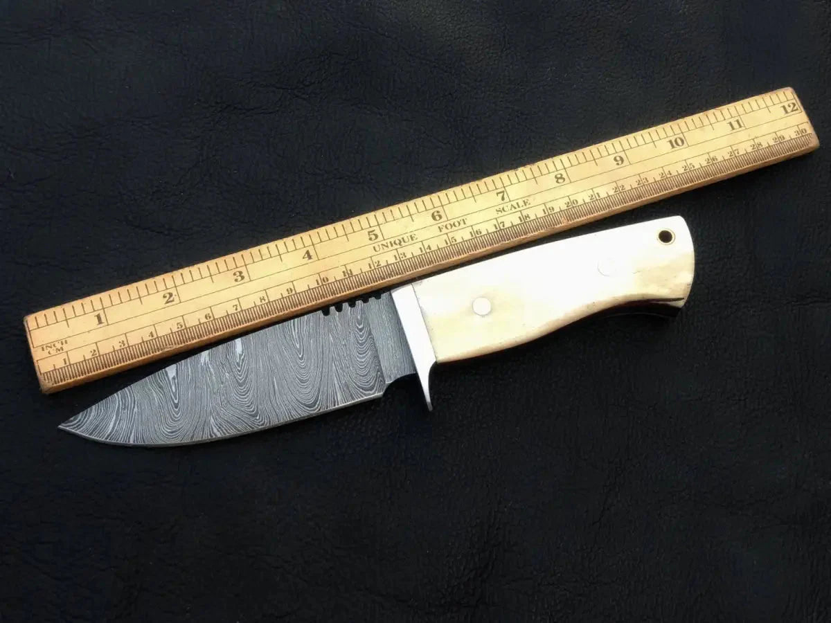 Handmade Damascus Steel Hunting Knife with Ruler - C46