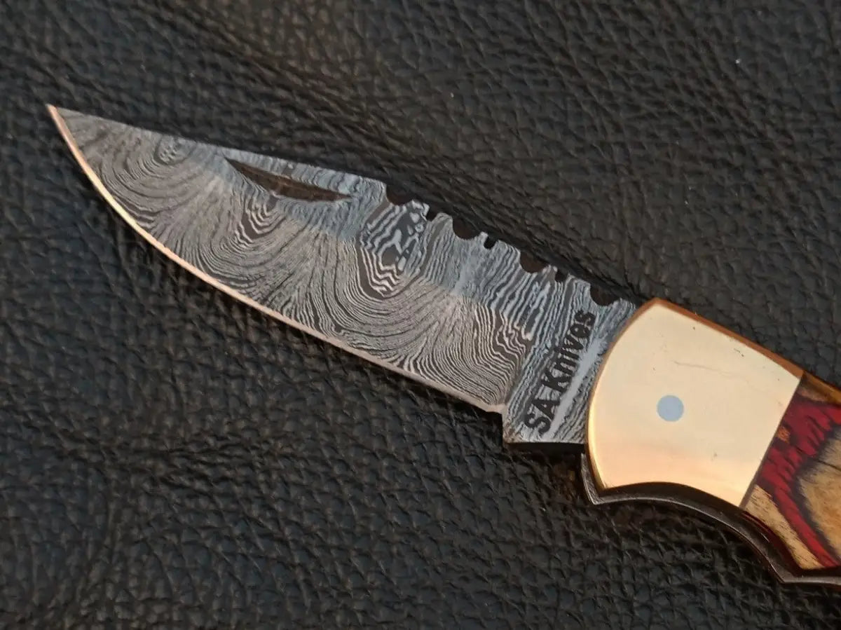 Handmade Damascus Steel Folding Knife-SAF007 - Knife