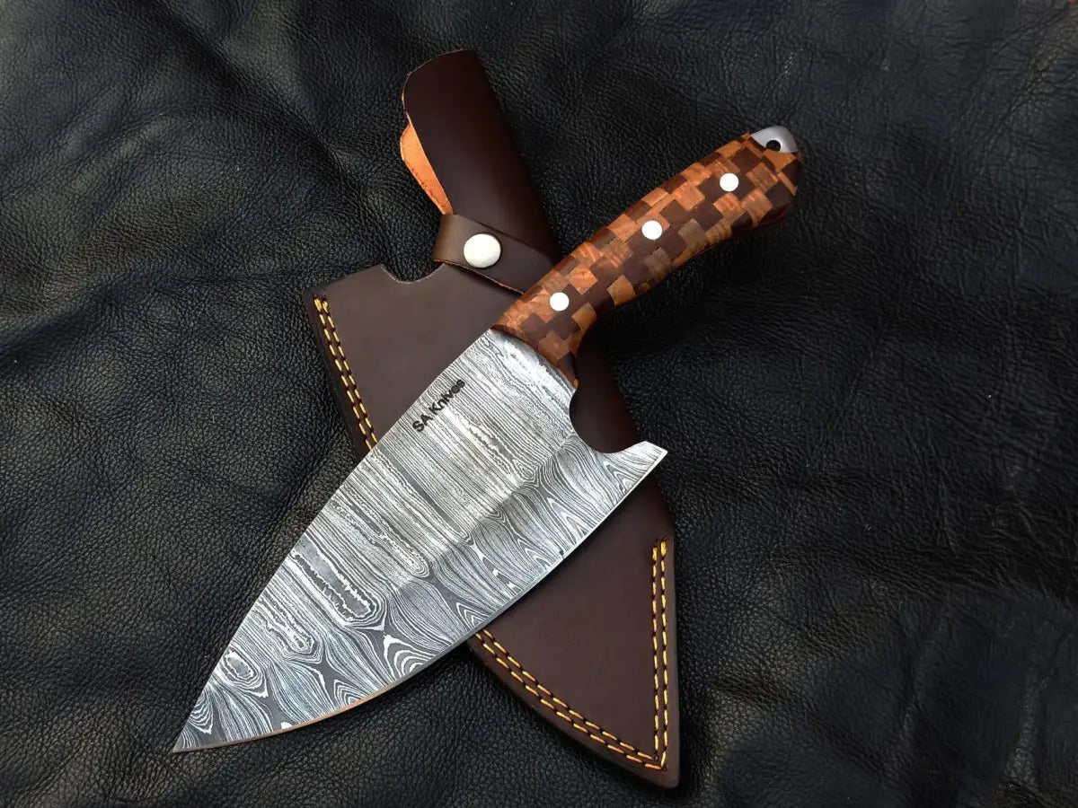 Damascus Steel Chefs Cleaver-SAC003 Checkered Square - Chef’s Knife