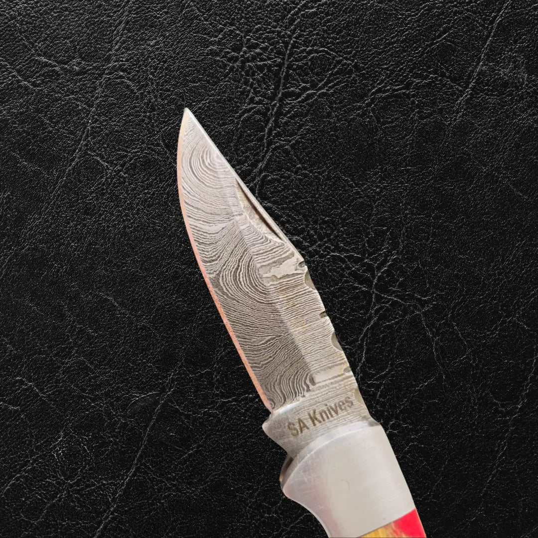 Limited Edition Damascus Steel Folding Knife- Burgundy - Knife