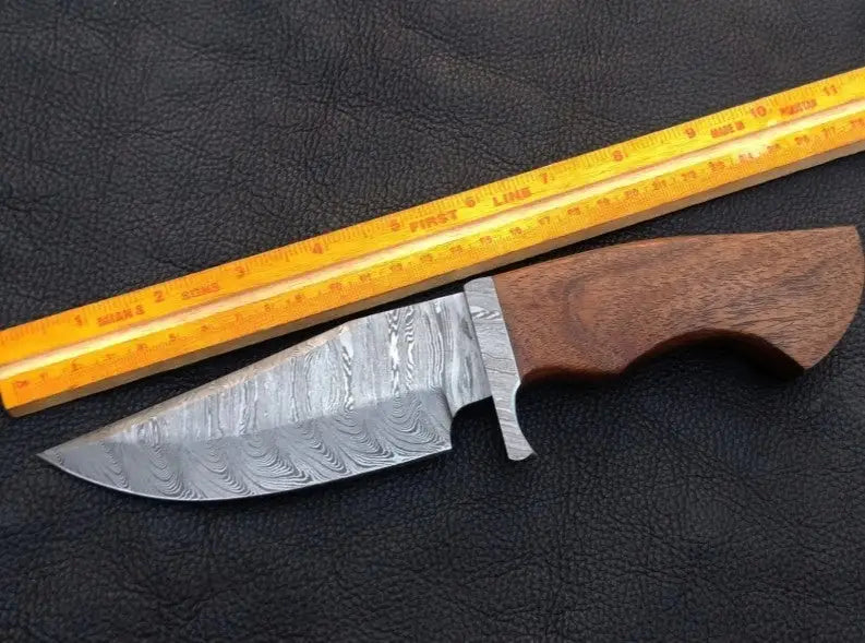 Handmade Damascus Steel Hunting Knife with wooden handle for outdoor use