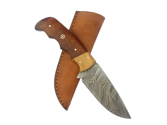 Handmade Damascus Steel Hunting Knife-B538 with Leather Sheath