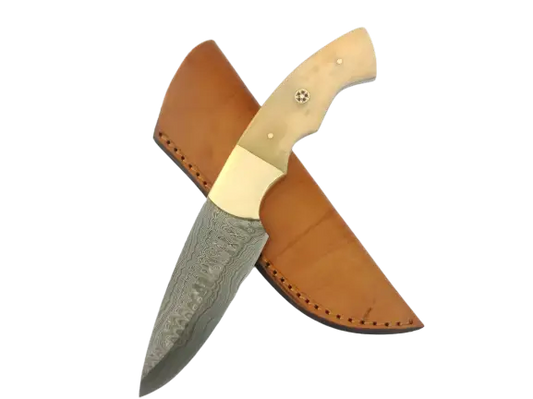 Handmade Damascus Steel Hunting Knife with Leather Sheath - B527