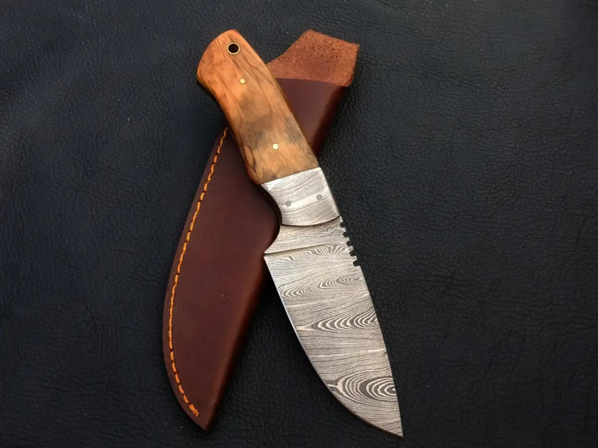 Handmade damascus steel knife with leather sheath - Handmade Damascus Steel Knife-C2 1003