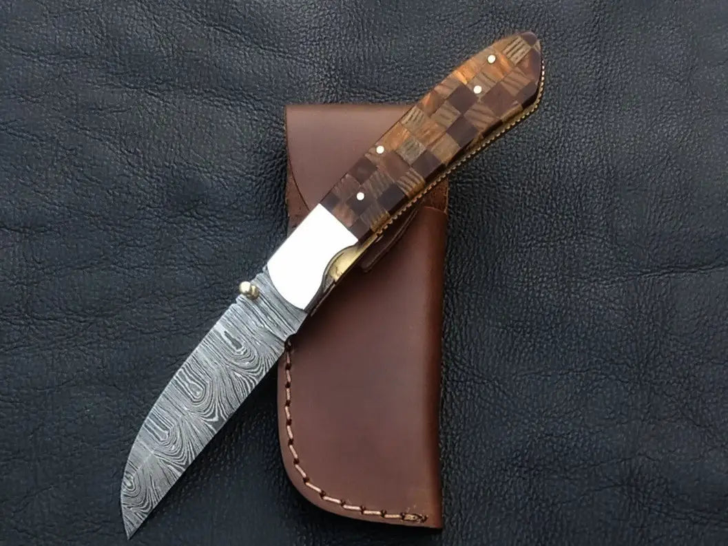 Handmade Damascus Steel Folding Knife -C166