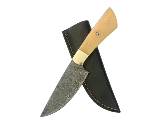 Damascus Steel Hunting Knife-B519 with Leather Sheath