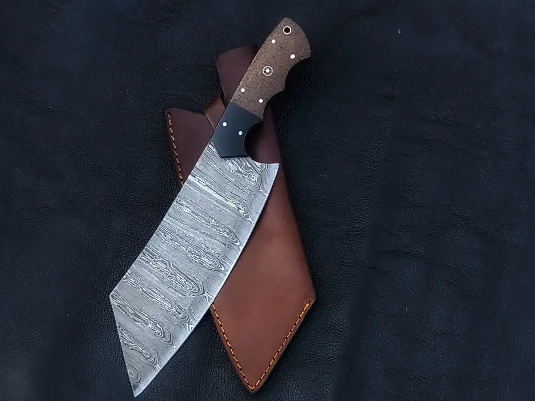 Handmade Damascus Steel Chefs Cleaver-C109 with Leather Sheath