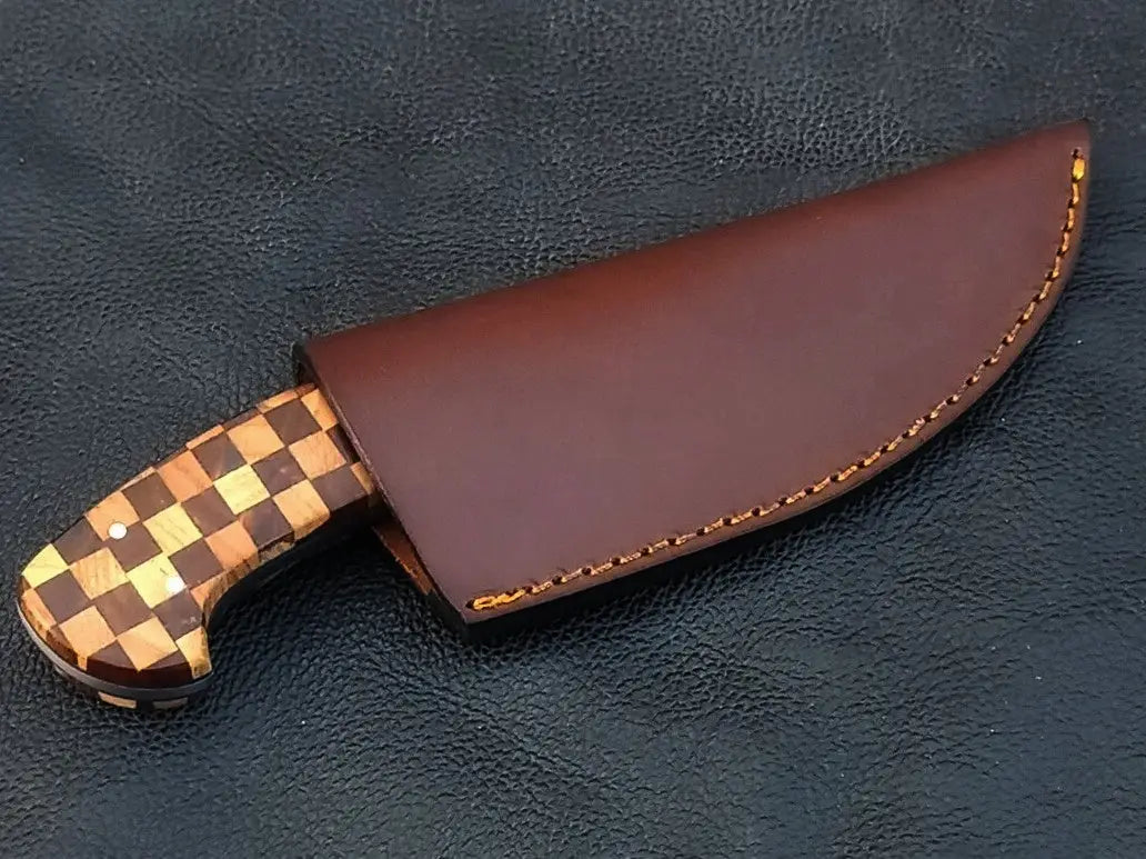 Handmade Damascus Steel Knife-C98 with Brown Leather Sheath