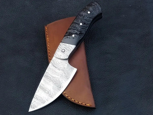 Damascus steel knife in leather sheath - Damascus Steel Knife-C96