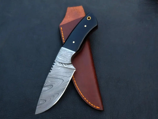 Handmade Damascus Steel Skinning Knife with Leather Sheath - C35