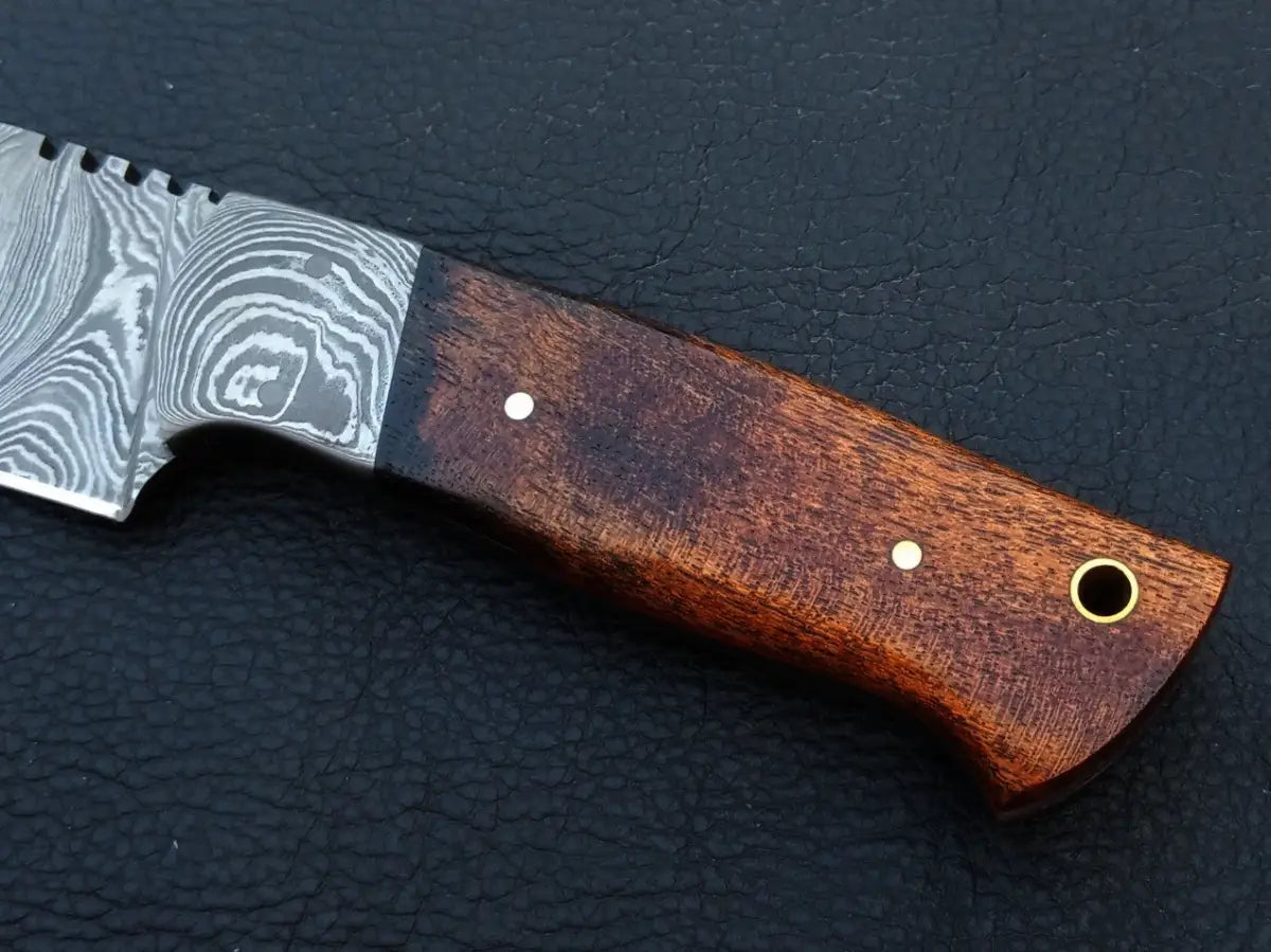 Handmade Damascus Steel Hunting Knife with Wooden Handle