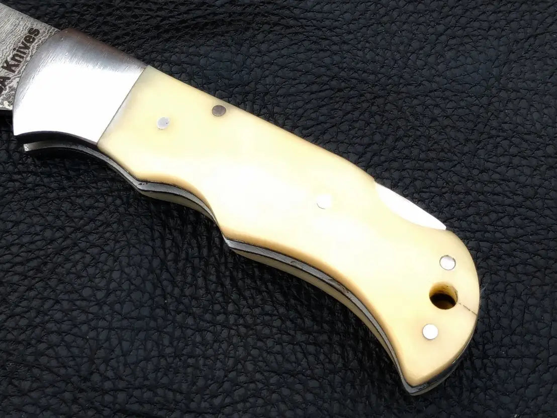 Handmade Damascus Steel Folding Knife-C89 - knives