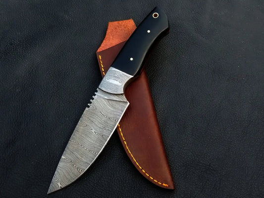 Handmade Damascus Steel Hunting Knife-C32 with Leather Sheath