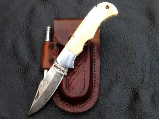 Handmade Damascus Steel Folding Knife-C89 with sheath